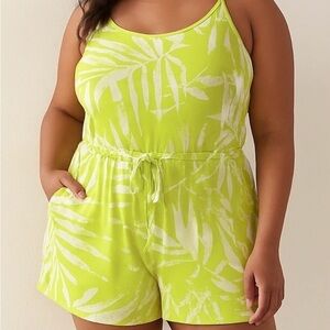 Torrid 4 Lime Green Leaf Print Romper